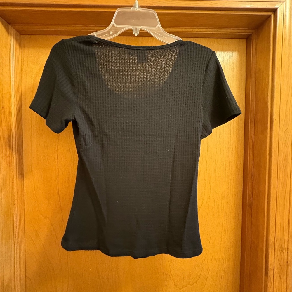 Paper Crane Black Ribbed Button-Down Top - Picture 2 of 3